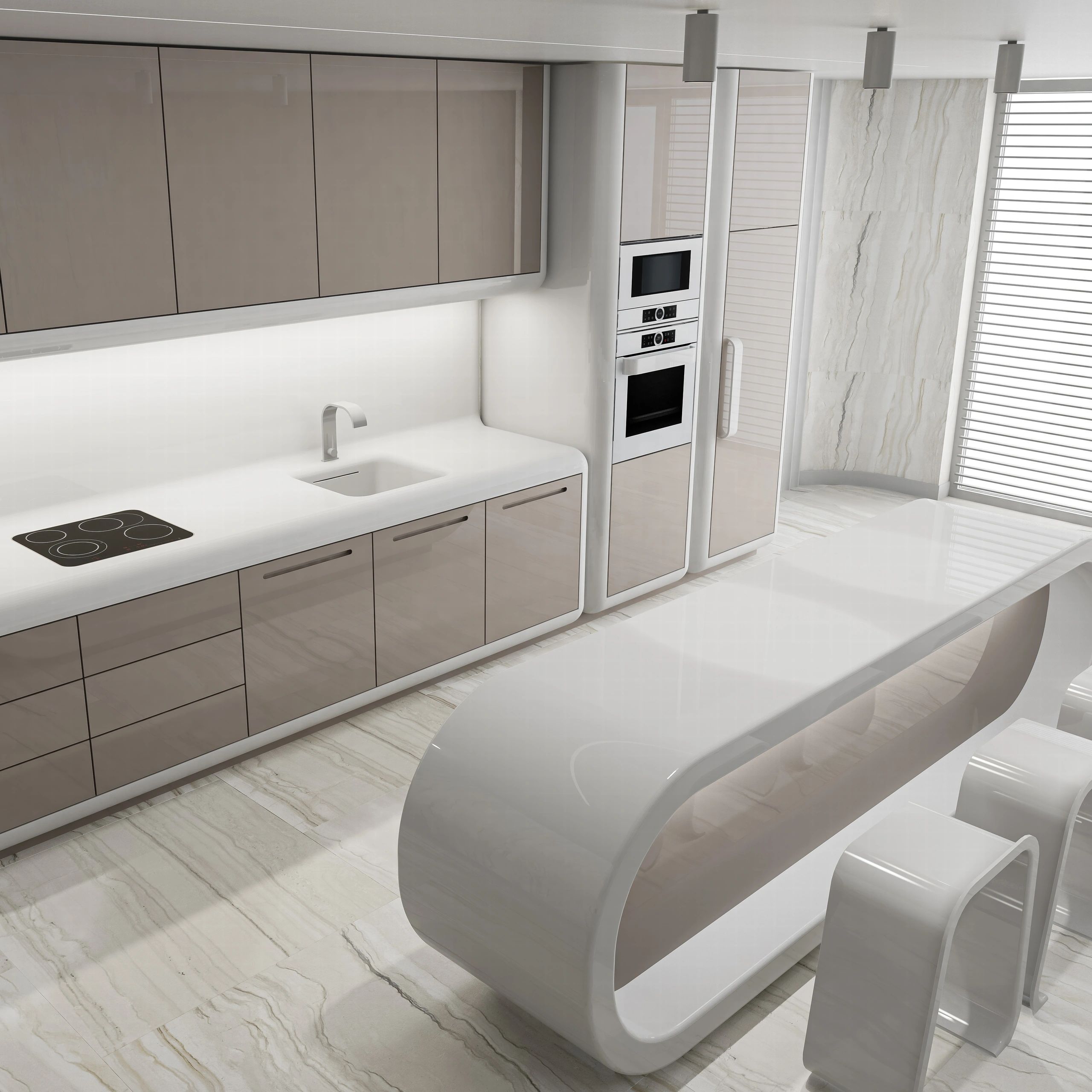 Contemporary kitchen with neutral tones